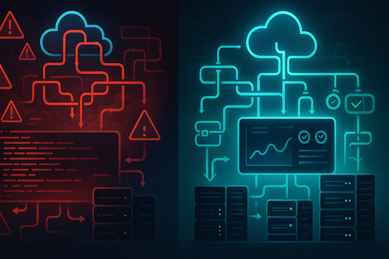 Ilustração tecnológica de evolução de MVP com IA para produção estável